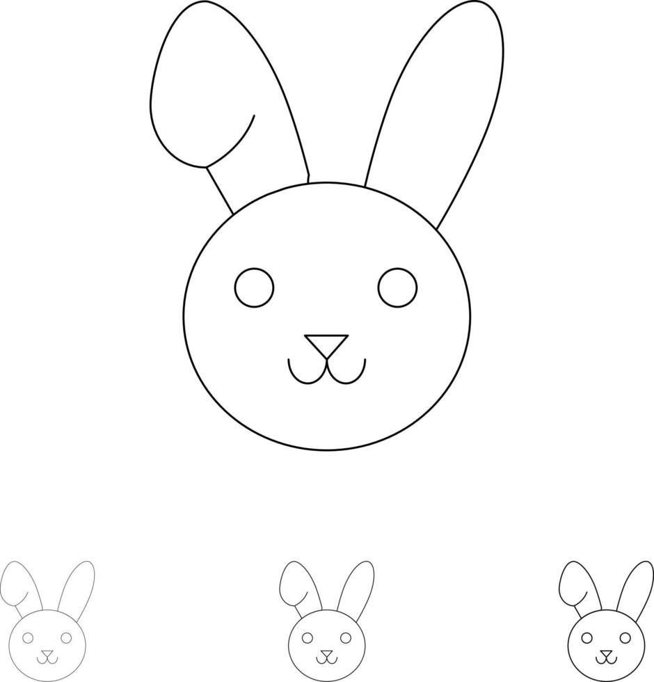 coniglietto Pasqua coniglio grassetto e magro nero linea icona impostato vettore