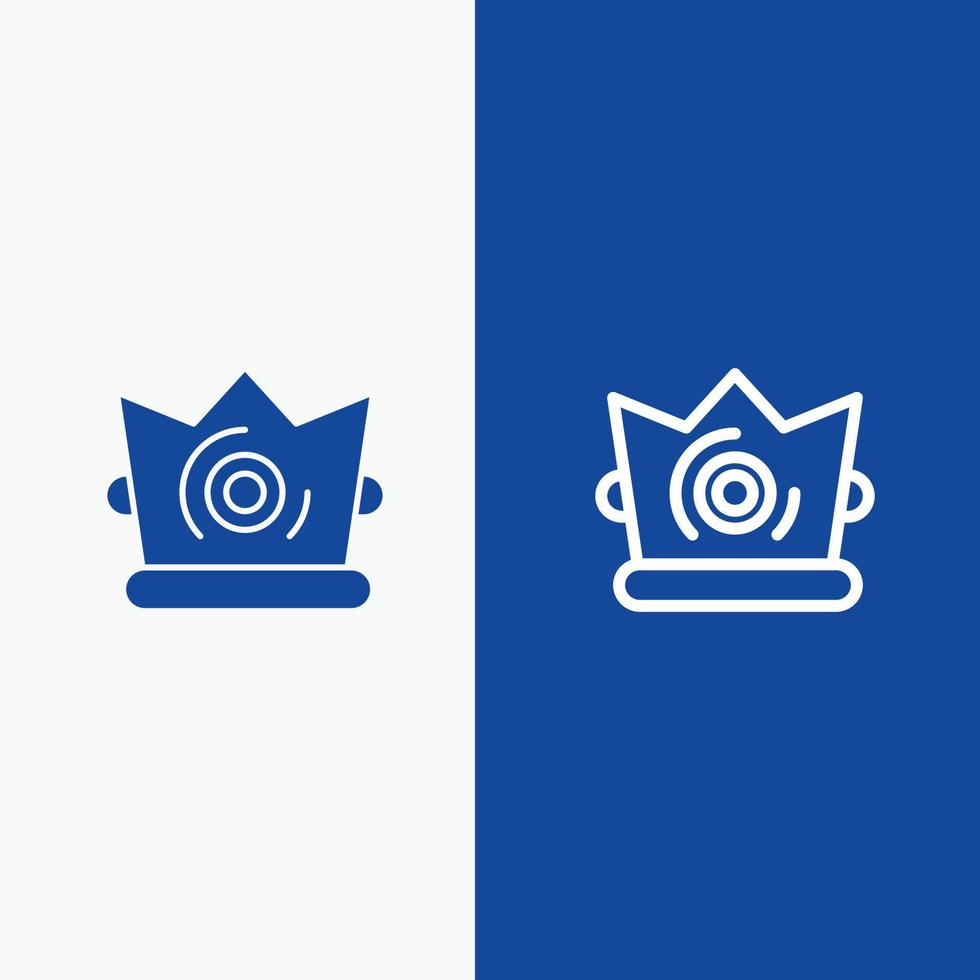 migliore corona re madrigale linea e glifo solido icona blu bandiera linea e glifo solido icona blu bandiera vettore