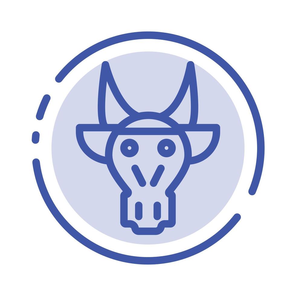 ornamento animali Toro indiano cranio blu tratteggiata linea linea icona vettore