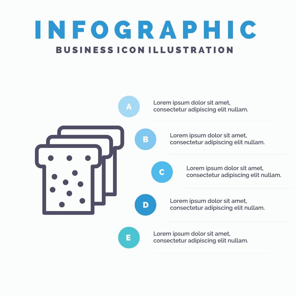 pane cibo formazione scolastica linea icona con 5 passaggi presentazione infografica sfondo vettore