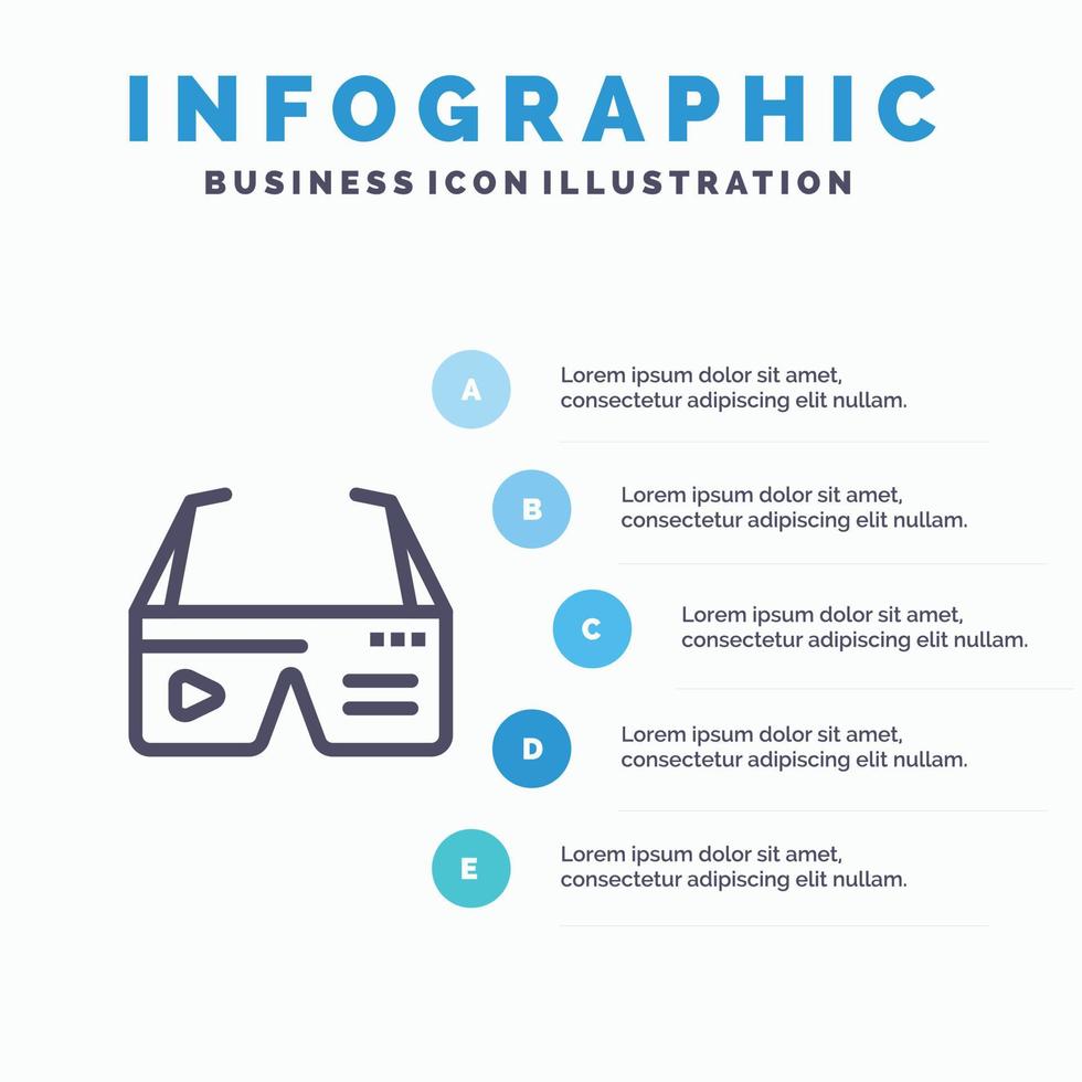 computer calcolo digitale bicchieri Google linea icona con 5 passaggi presentazione infografica backgroun vettore