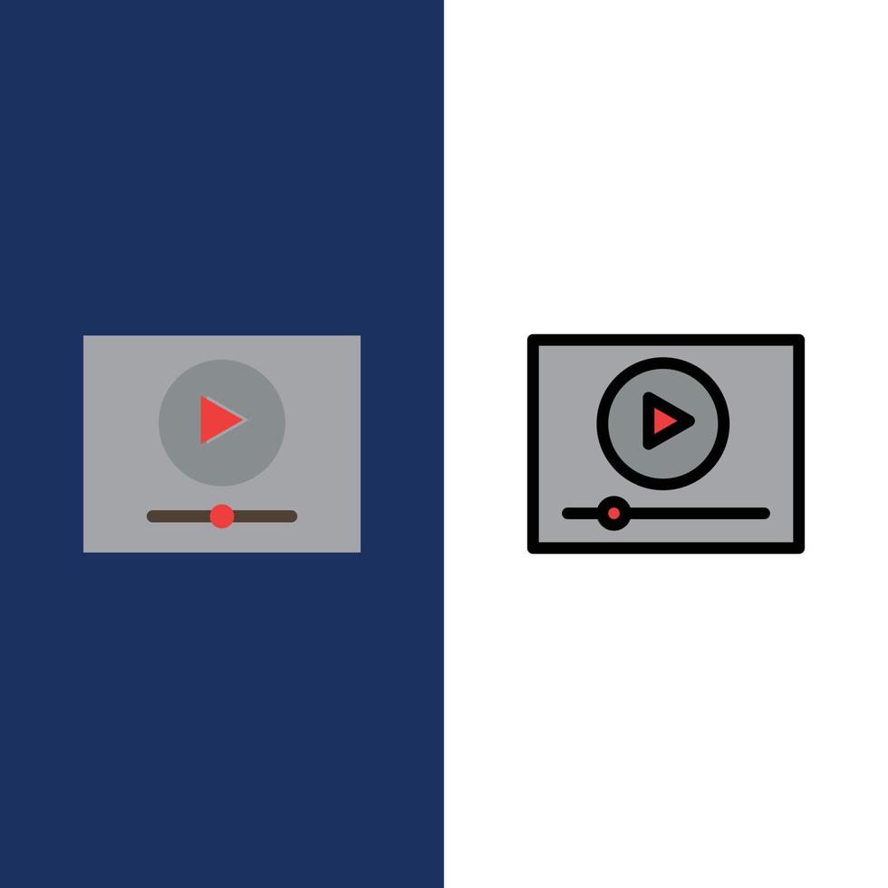 video giocare in linea marketing icone piatto e linea pieno icona impostato vettore blu sfondo