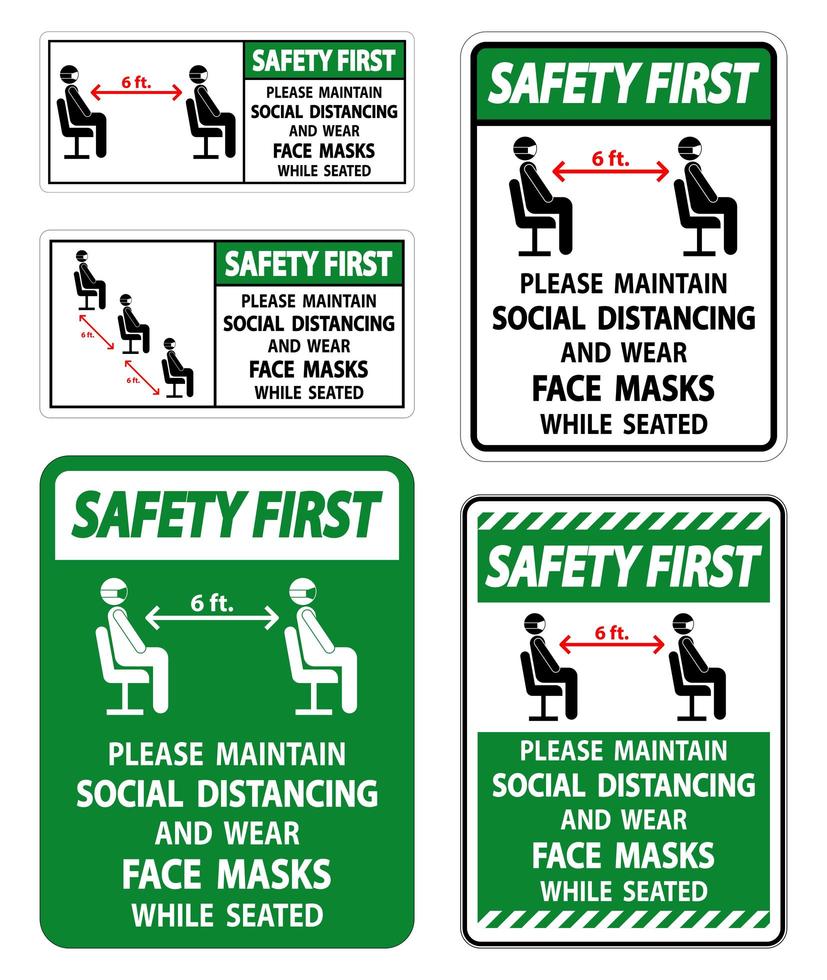 mantenere le distanze sociali e indossare segni di maschere vettore