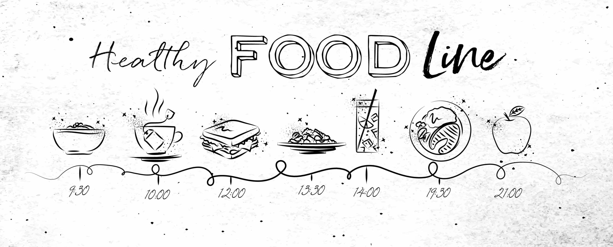 timeline di cibo sano in stile disegnato a mano vettore