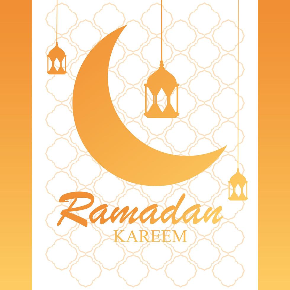 Ramadan Kareem Moon design tradizionale con lampade a sospensione vettore