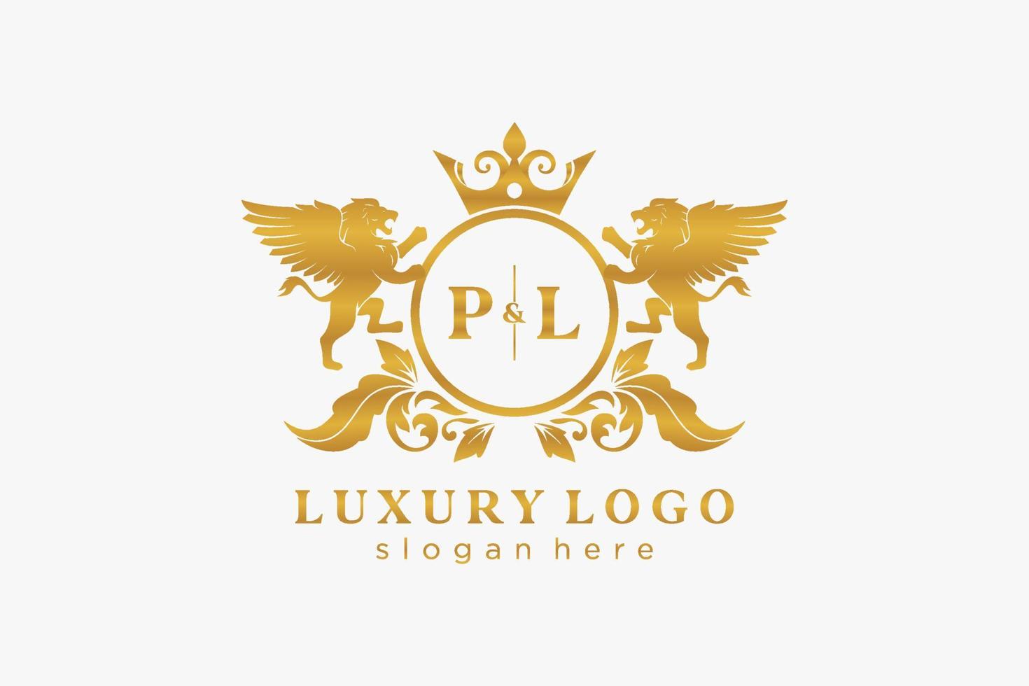 iniziale pl lettera Leone reale lusso logo modello nel vettore arte per ristorante, regalità, boutique, bar, Hotel, araldico, gioielleria, moda e altro vettore illustrazione.