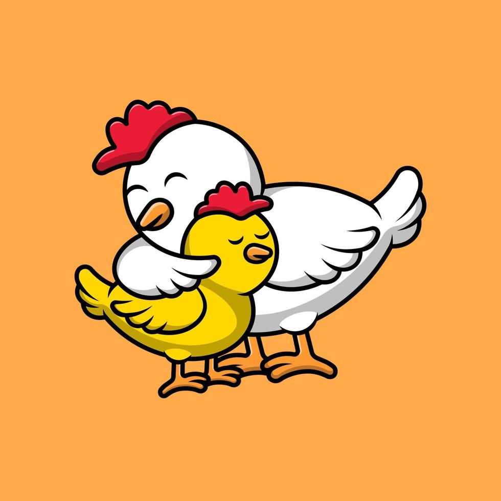 carino pollo abbraccio pulcino cartone animato vettore icone illustrazione. piatto cartone animato concetto. adatto per qualunque creativo progetto.