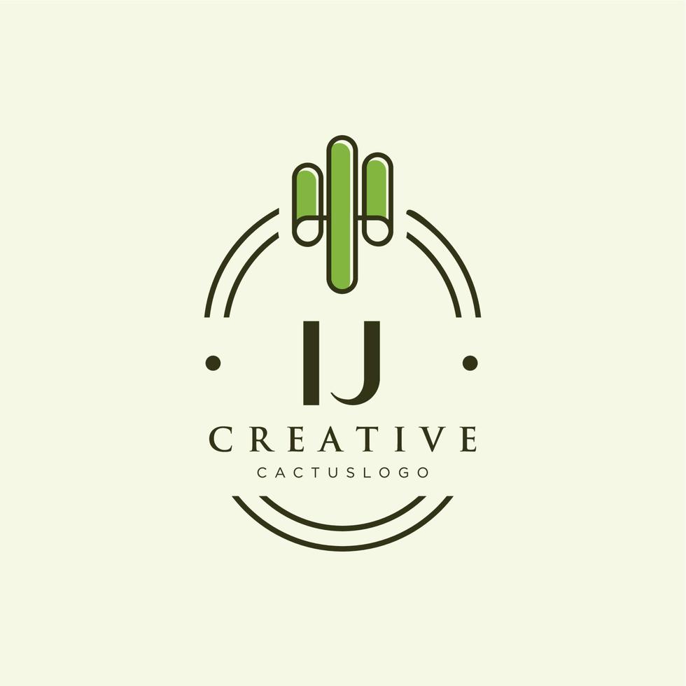 ij iniziale lettera verde cactus logo vettore