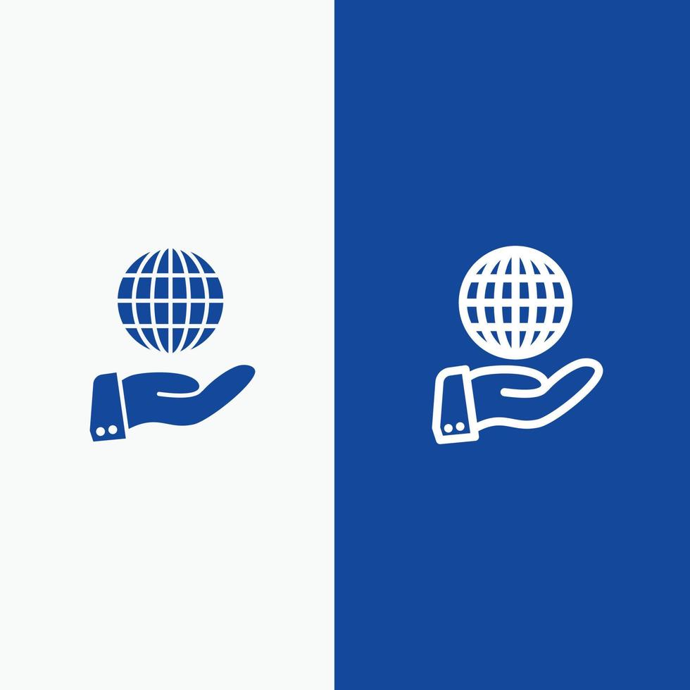 attività commerciale globale moderno Servizi linea e glifo solido icona blu bandiera linea e glifo solido icona blu vettore