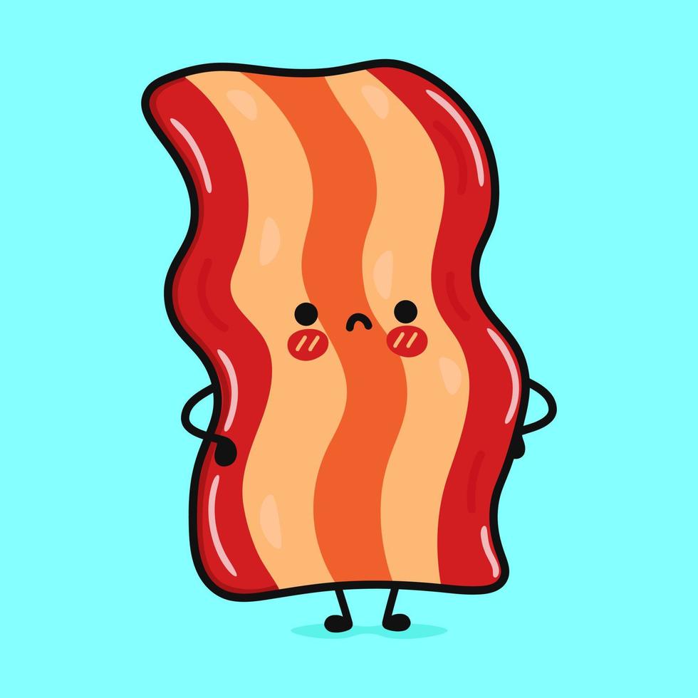 carino arrabbiato Bacon carattere. vettore mano disegnato cartone animato kawaii personaggio illustrazione icona. isolato su blu sfondo. triste Bacon personaggio concetto