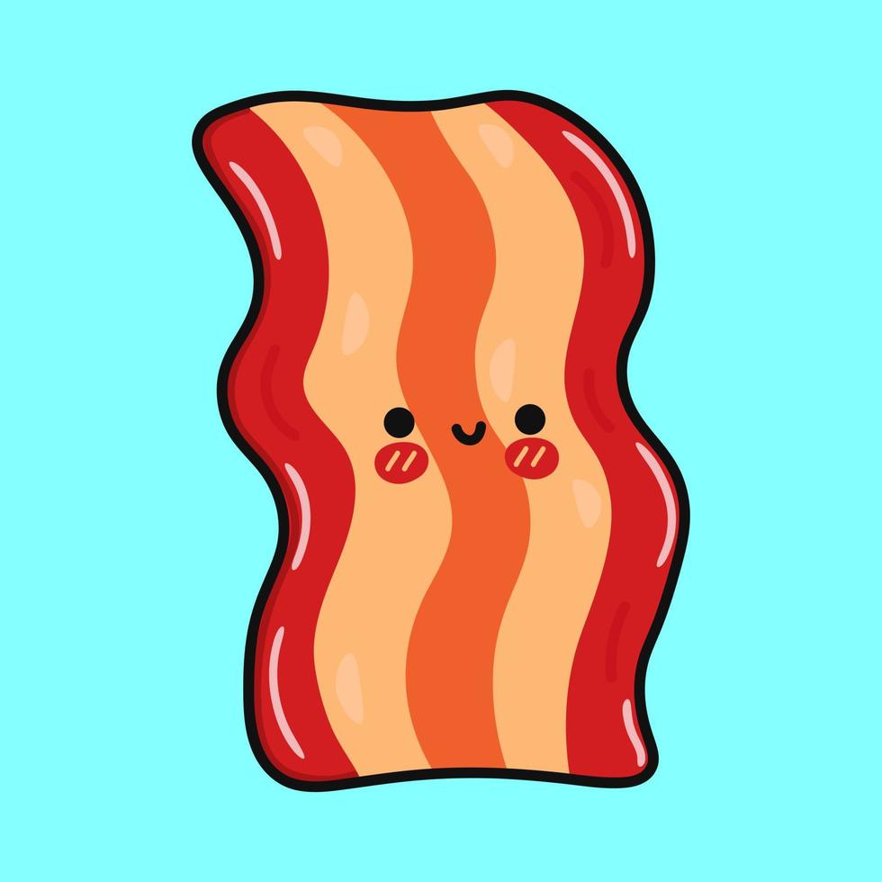 carino divertente Bacon agitando mano. vettore mano disegnato cartone animato kawaii personaggio illustrazione icona. isolato su blu sfondo. Bacon personaggio concetto