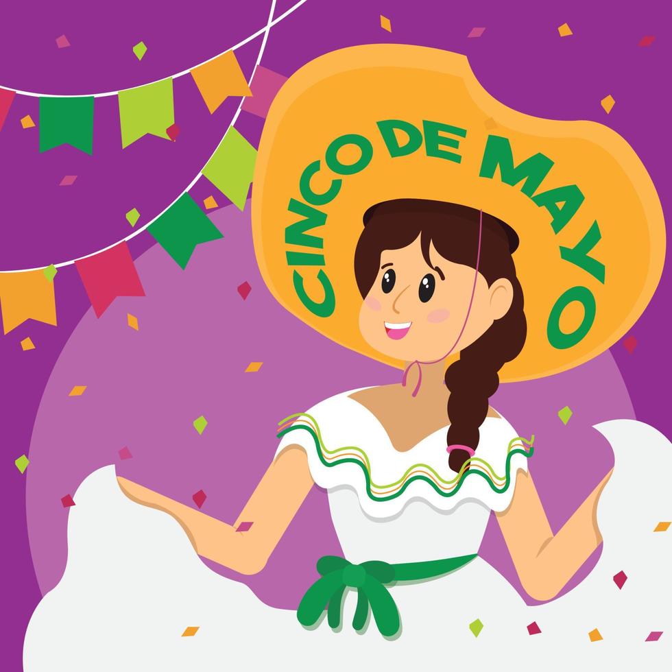 colorato cinco de mayo manifesto con femmina ballerino personaggio vettore illustrazione