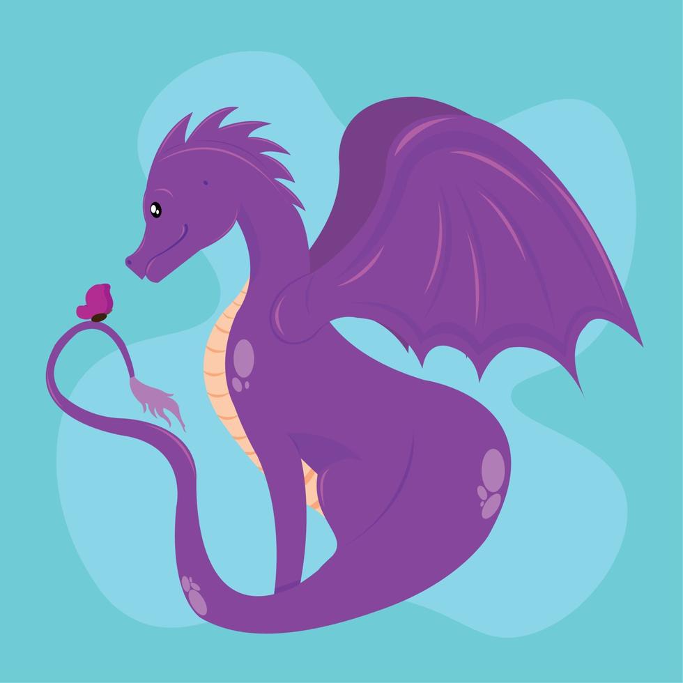 isolato carino viola Drago medievale personaggio vettore illustrazione