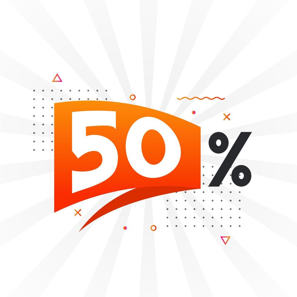 50 sconto marketing bandiera promozione. 50 per cento i saldi promozionale design. vettore