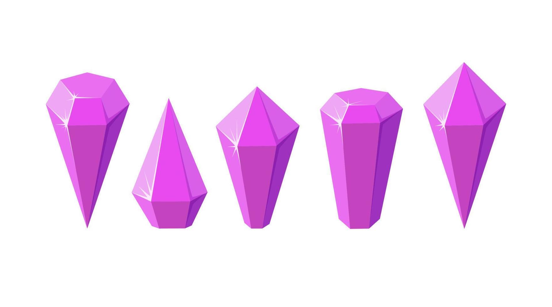 rosa cristallo pietre piace ametista quarzo. impostato di geometrico gemme o bicchiere cristalli. vettore illustrazione