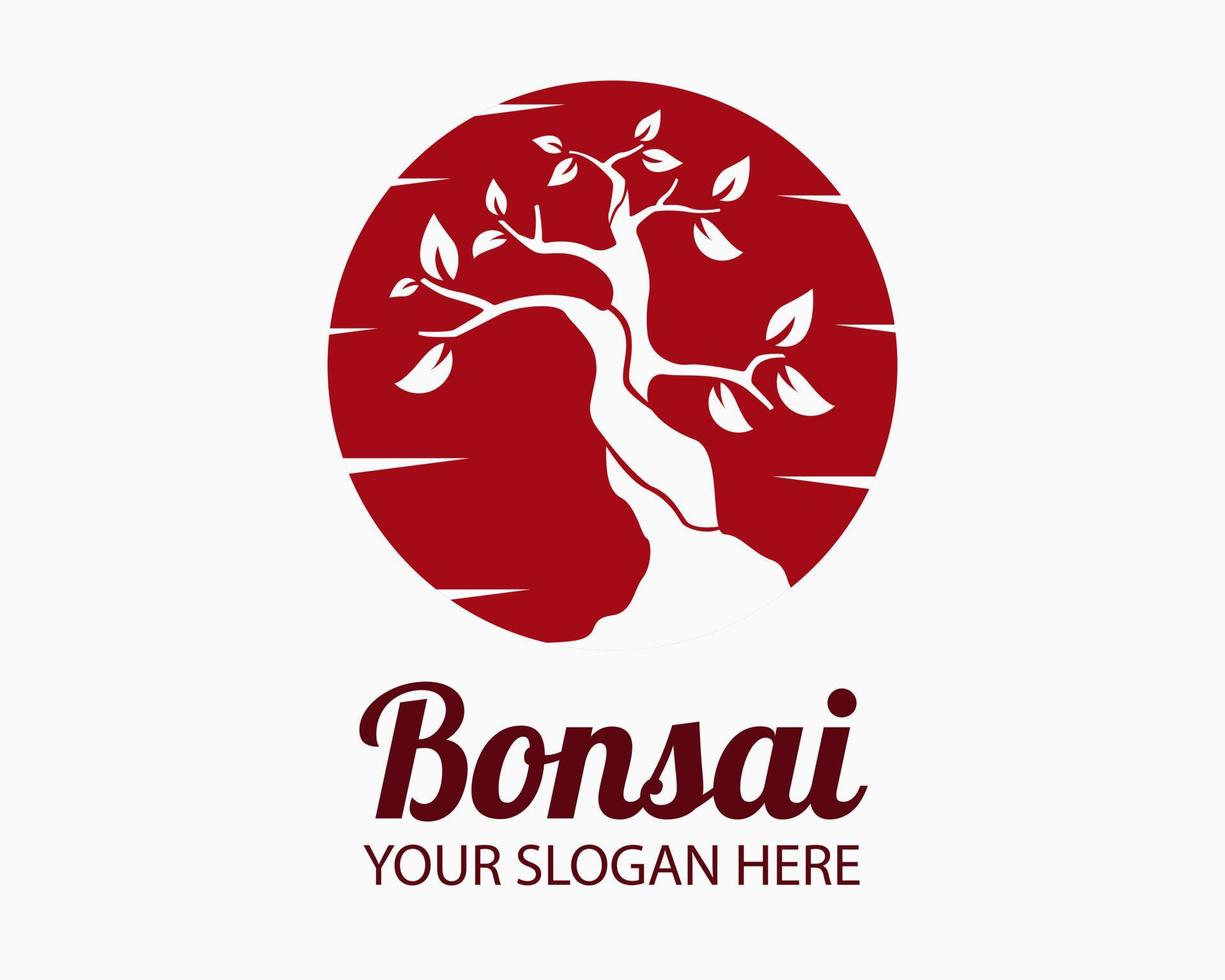 orientale Bonsai logo design. giapponese mini piccolo pianta albero su pentola. Bonsai albero illustrazione vettore