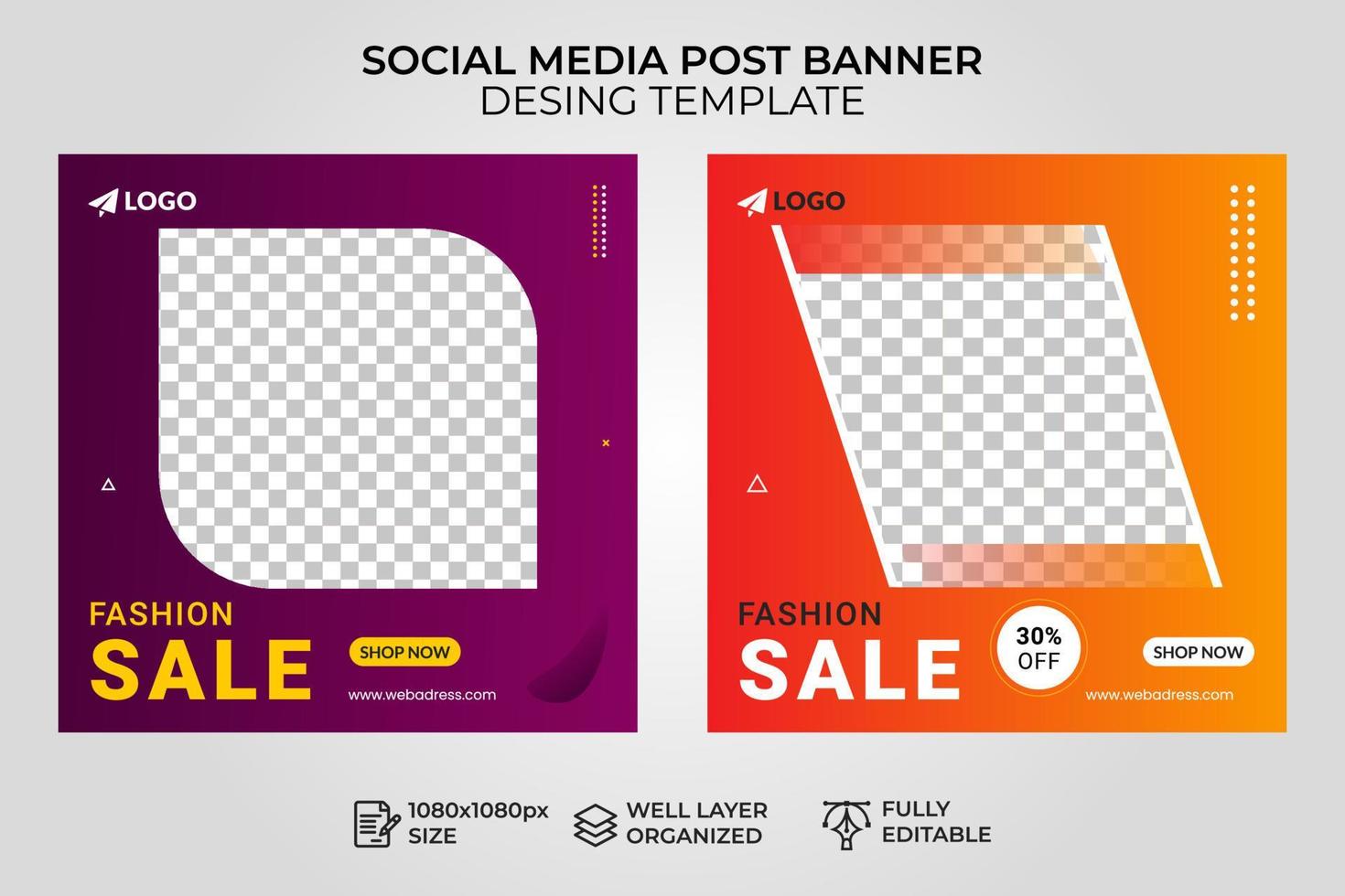 modello di banner post sui social media di vendita di moda vettore