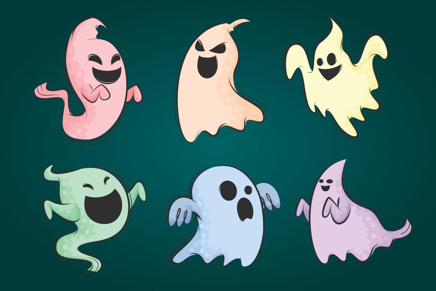 Halloween colorato fantasma cartone animato mano disegnato piatto collezione illustrazione vettore