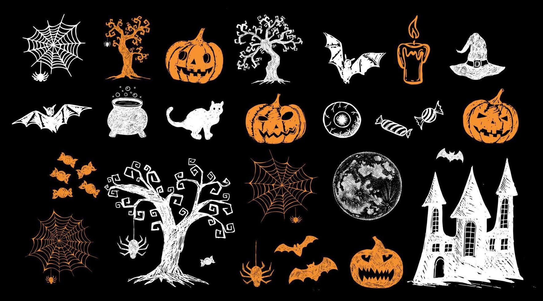 illustrazioni disegnate a mano di simboli di halloween vettore