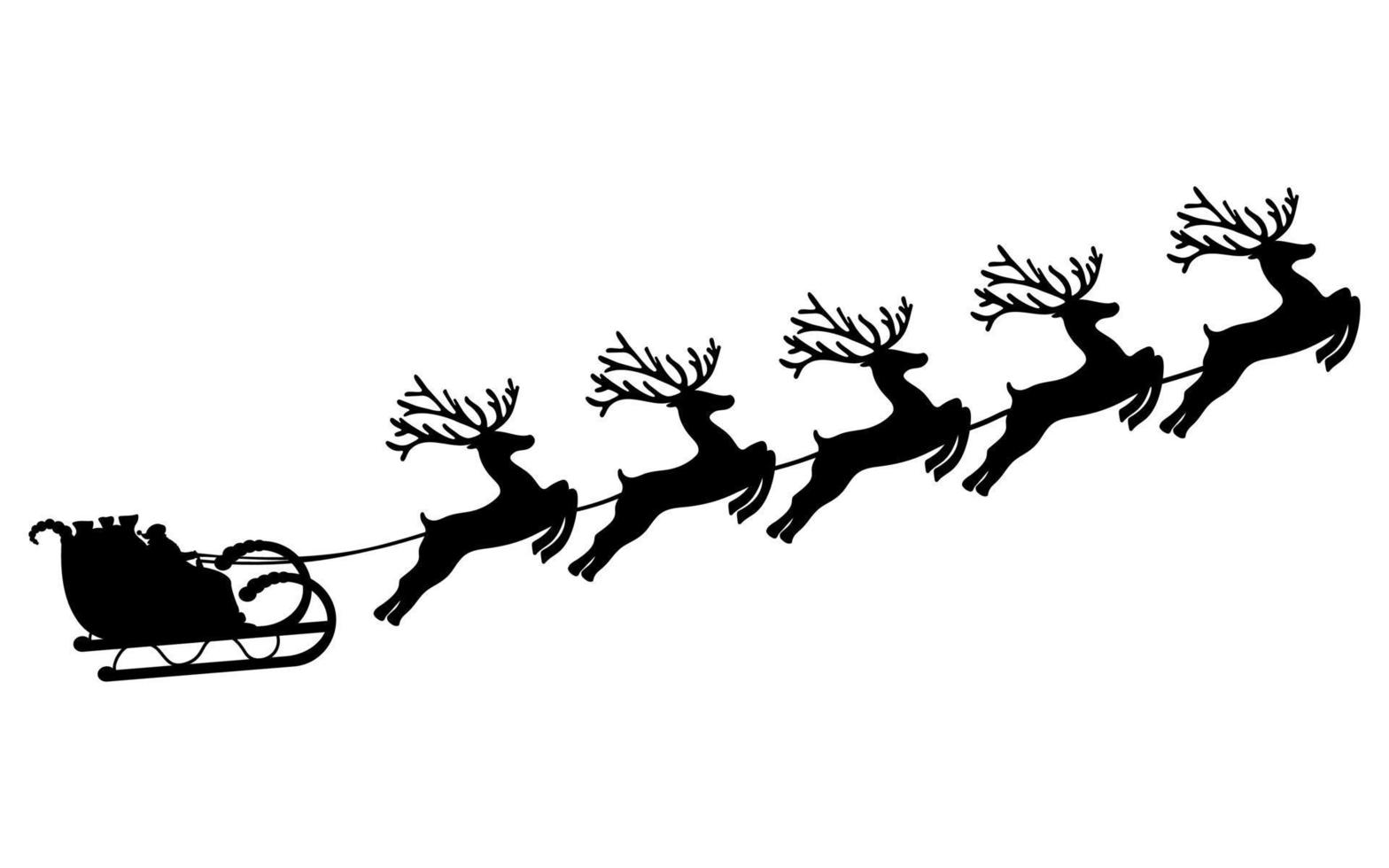 Santa Claus cavalcate nel un' slitta nel imbracatura su il renna vettore