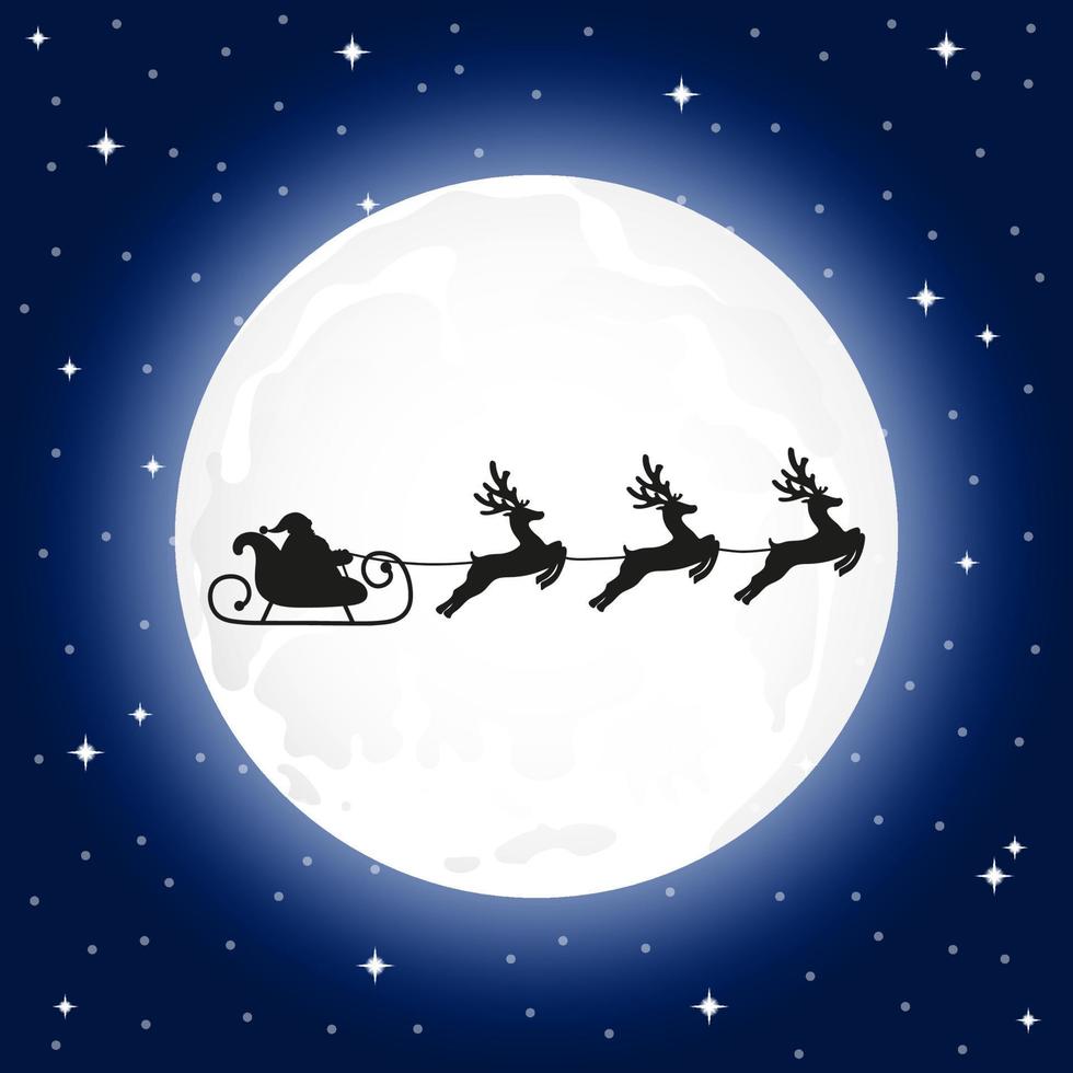 Santa Claus va per slitta renna nel il sfondo di il Luna a notte vettore