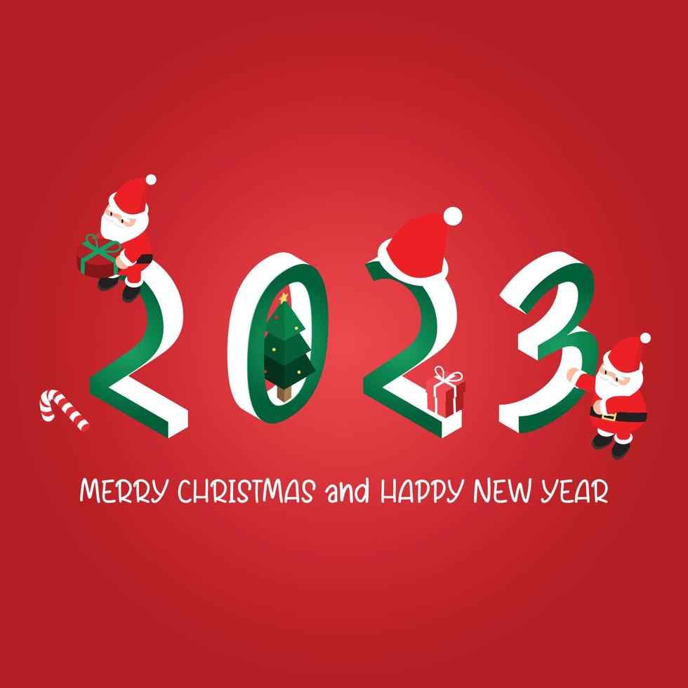 isometrico 2023 e Natale bandiera modello promozione per pubblicità con Santa vettore