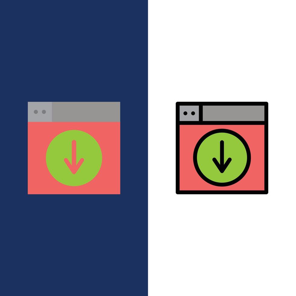 ragnatela design Scarica giù applicazione icone piatto e linea pieno icona impostato vettore blu sfondo