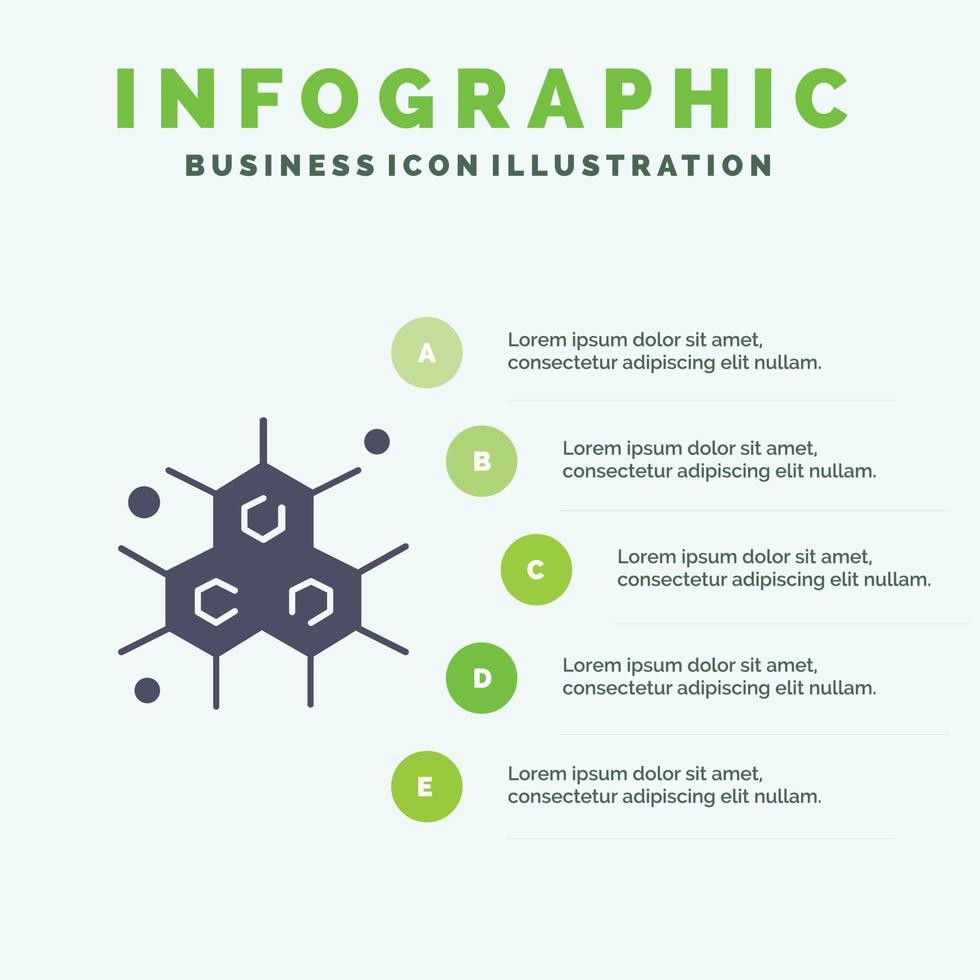 chimico molecolare scienza solido icona infografica 5 passaggi presentazione sfondo vettore