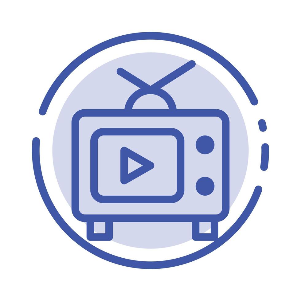 tv televisione giocare video blu tratteggiata linea linea icona vettore