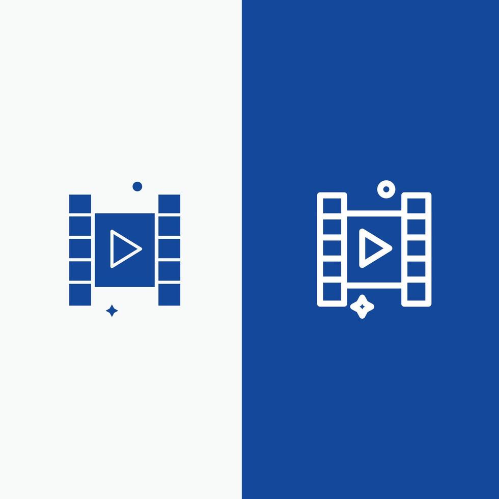 video giocare film linea e glifo solido icona blu bandiera linea e glifo solido icona blu bandiera vettore