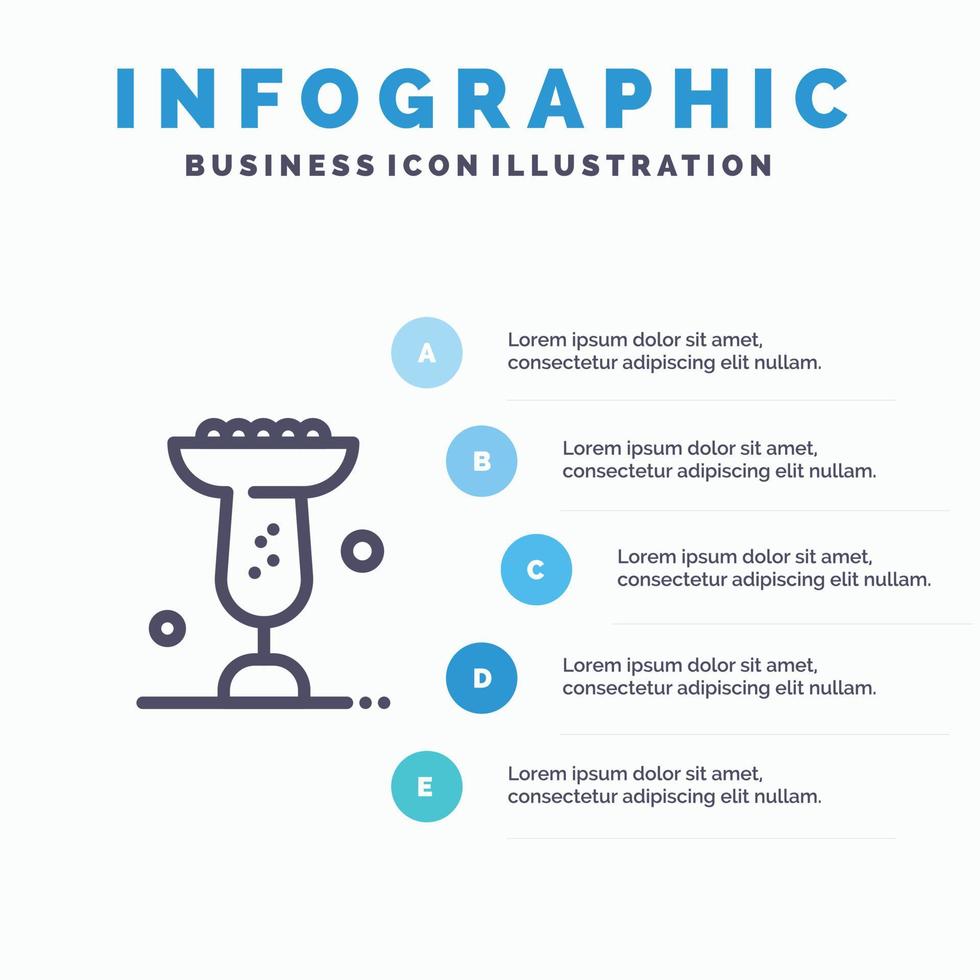 ciotola cibo mangiare madrigale linea icona con 5 passaggi presentazione infografica sfondo vettore