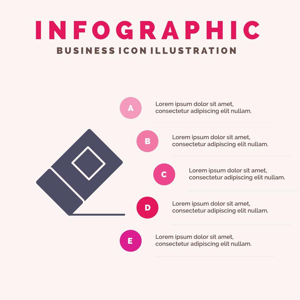 formazione scolastica gomma per cancellare stazionario solido icona infografica 5 passaggi presentazione sfondo vettore