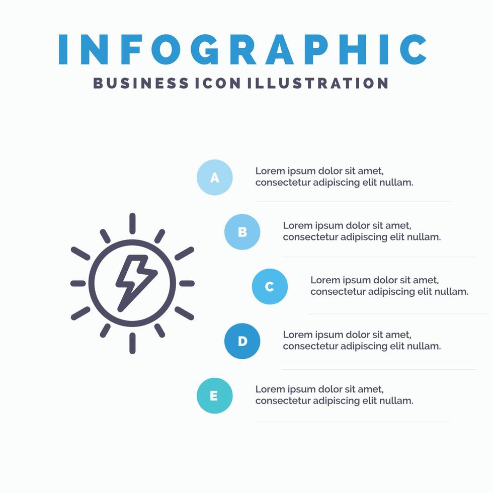 energia solare sole caricare linea icona con 5 passaggi presentazione infografica sfondo vettore