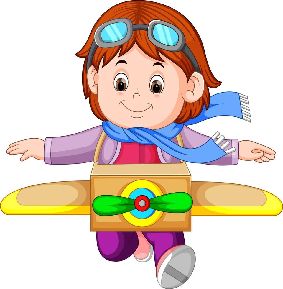 carino poco ragazza giocando con aereo giocattoli vettore