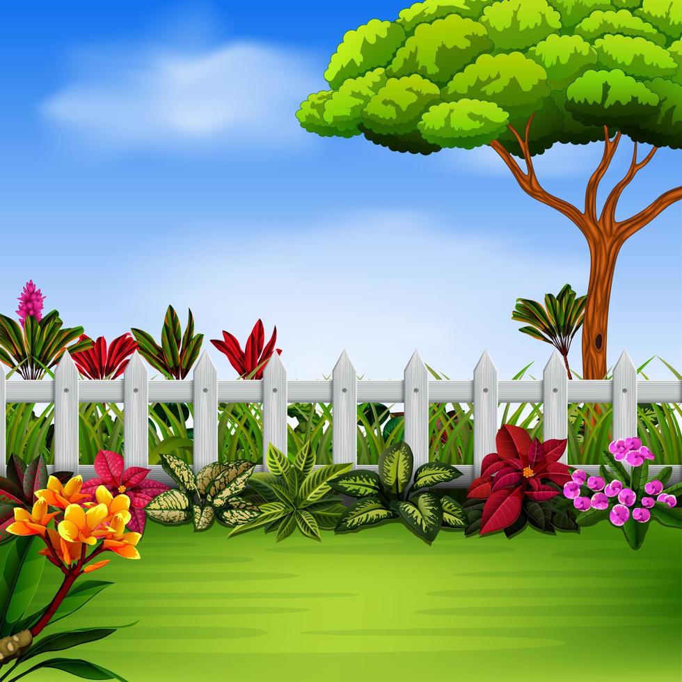 il bellissimo giardino con il fance e fiori vettore