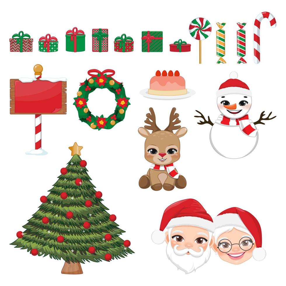 Natale collezione di decorativo inverno elementi cartone animato personaggio design vettore