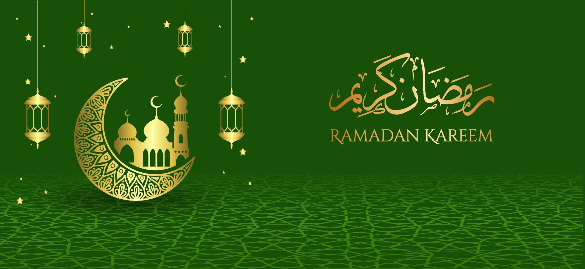 Ramadan kareem Arabo elegante verde e d'oro lusso islamico ornamentale sfondo vettore