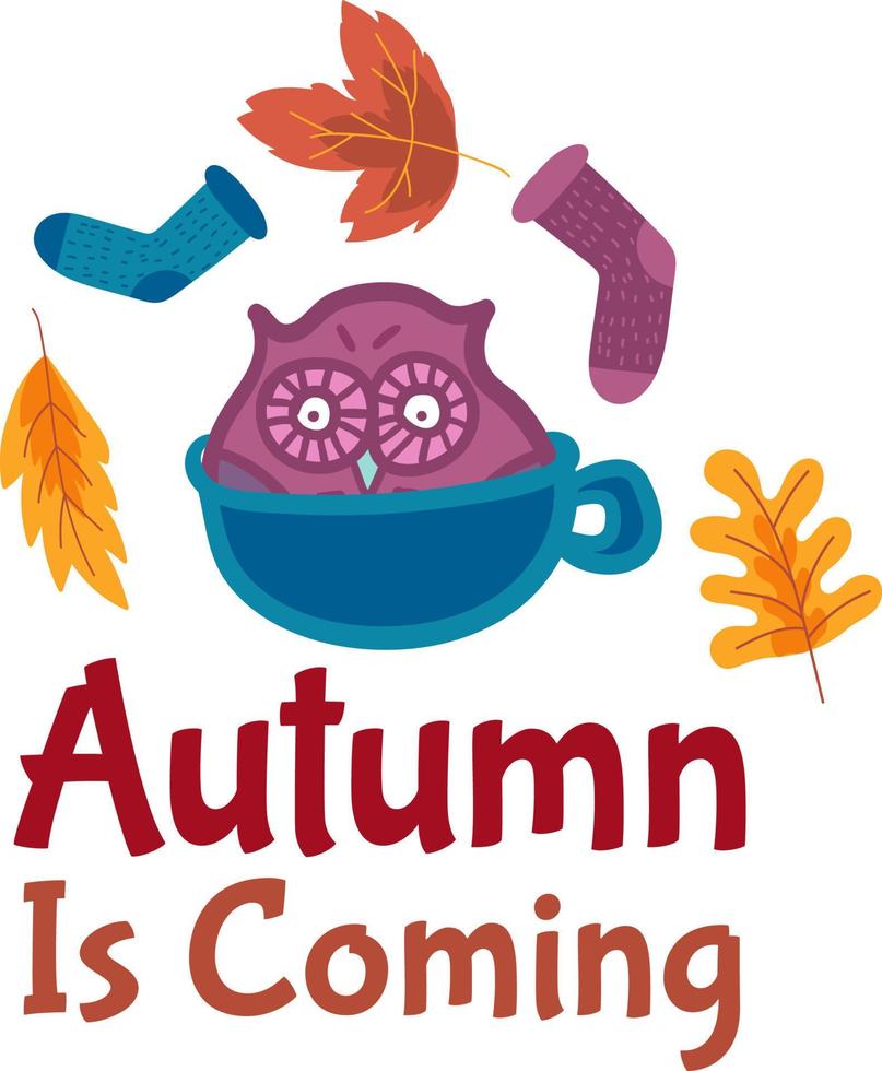 l'autunno sta arrivando design adesivo con simpatico cartone animato vettore