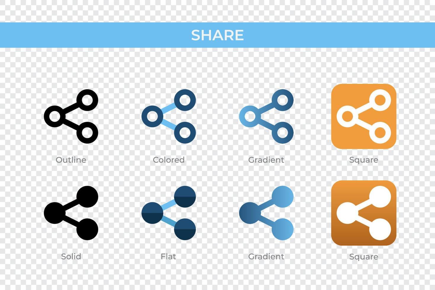 Condividere icona nel diverso stile. Condividere vettore icone progettato nel schema, solido, colorato, pendenza, e piatto stile. simbolo, logo illustrazione. vettore illustrazione
