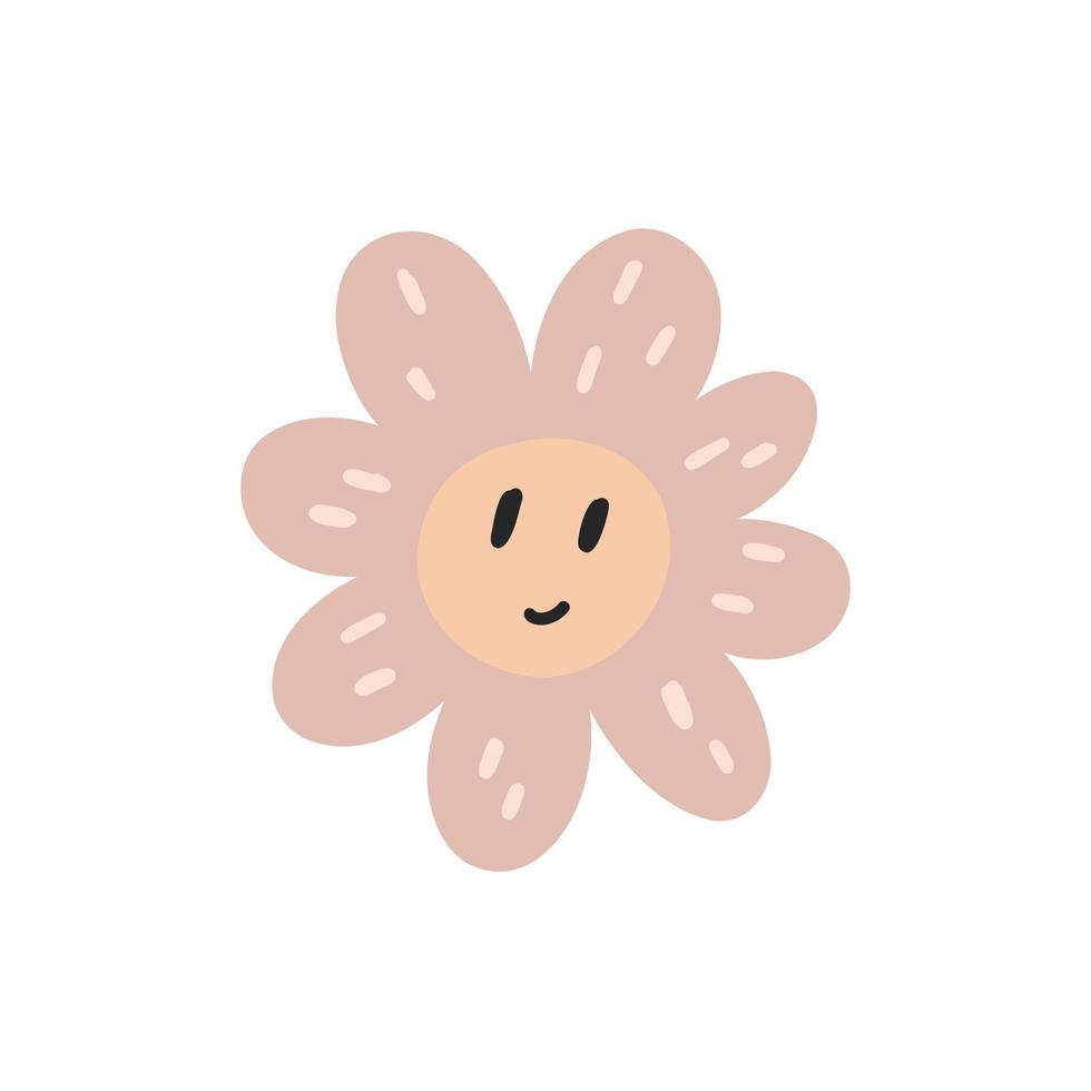 boho asilo fiore con un' Sorridi. boho bambino asilo scandinavo neutro arredamento elemento. bambino doccia minimalista clipart per neonato vettore