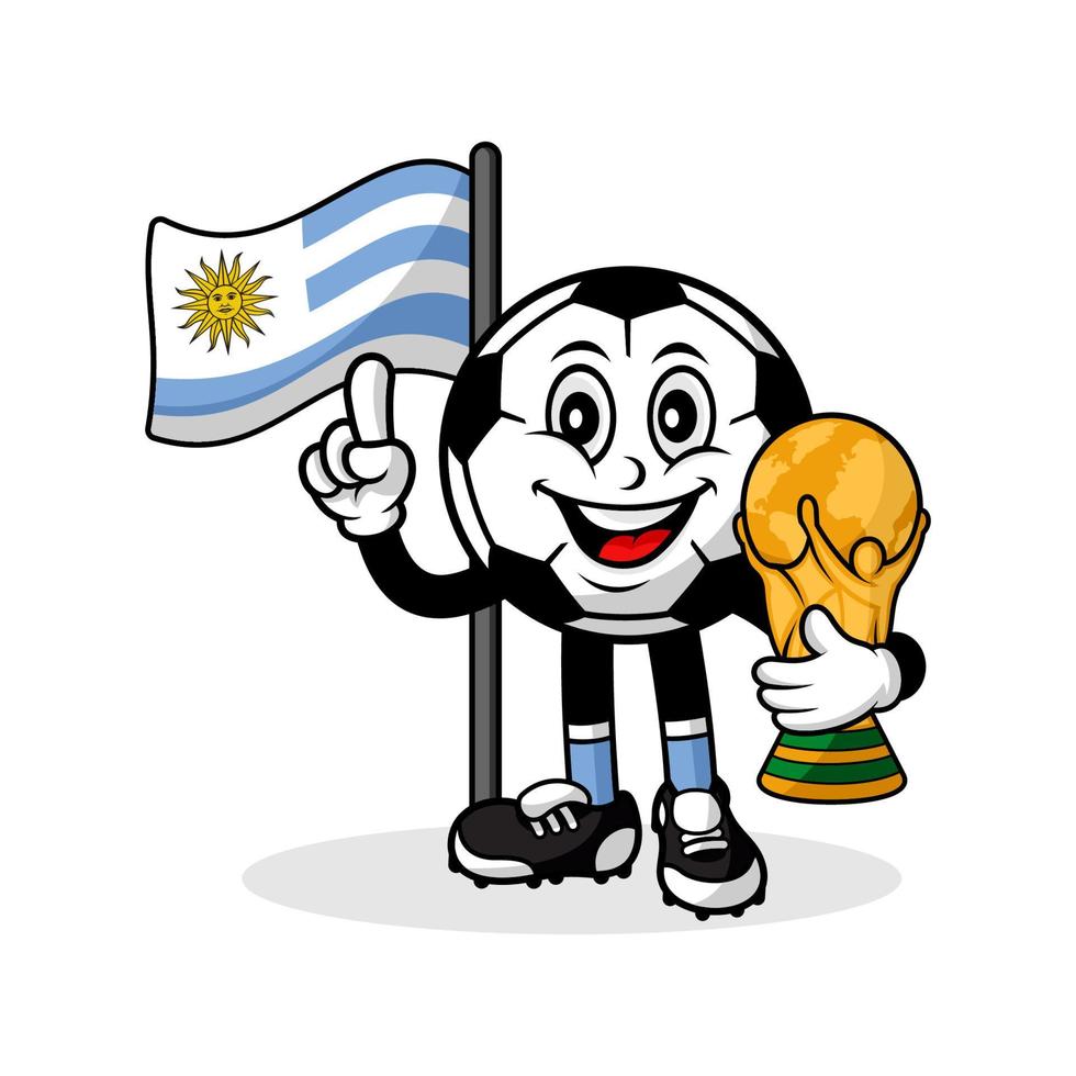 portafortuna cartone animato calcio Uruguay bandiera con trofeo mondo vincitore vettore