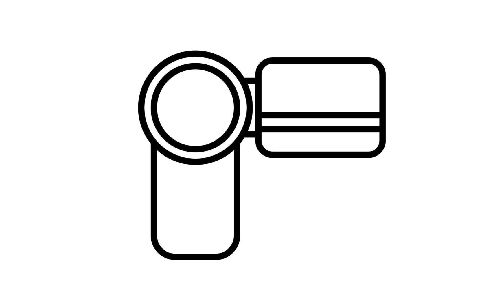 vettore illustrazione di un' lineare nero e bianca piatto icona di un' digitale video telecamera con un' scorrevole schermo per tiro video su un' bianca sfondo. concetto computer digitale tecnologie