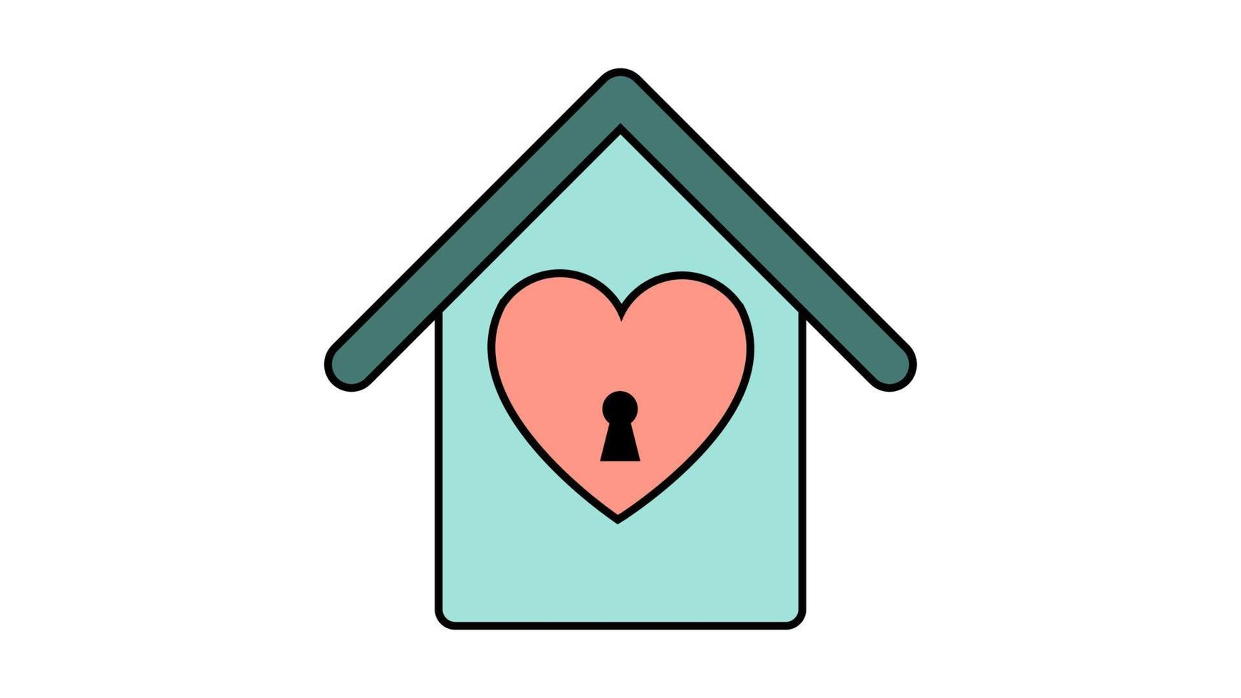 semplice piatto stile icona di un' bellissimo Casa con un' birdhouse con un' cuore e un' buco della serratura per il festa di amore, San Valentino giorno o marzo 8°. vettore illustrazione