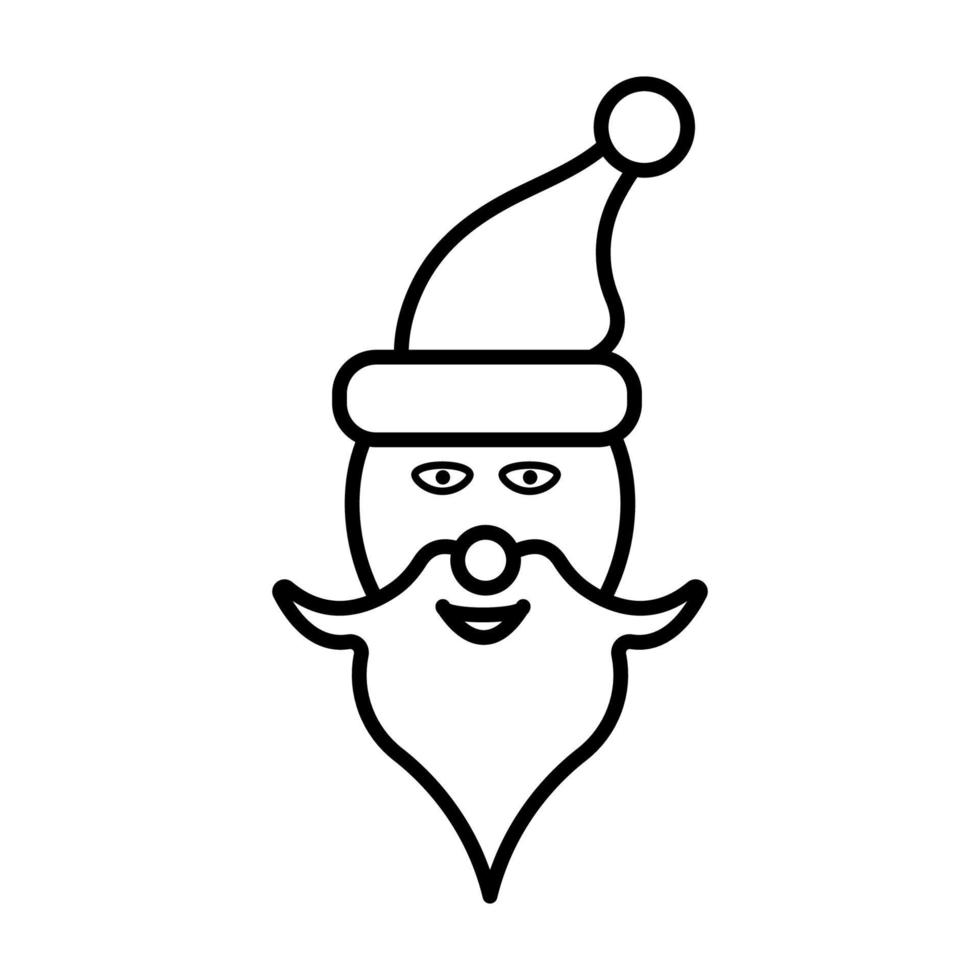 nero e bianca piccolo semplice lineare icona di un' bellissimo festivo nuovo anni Natale viso di Santa Claus testa nel un' cappello con un' barba su un' bianca sfondo. vettore illustrazione
