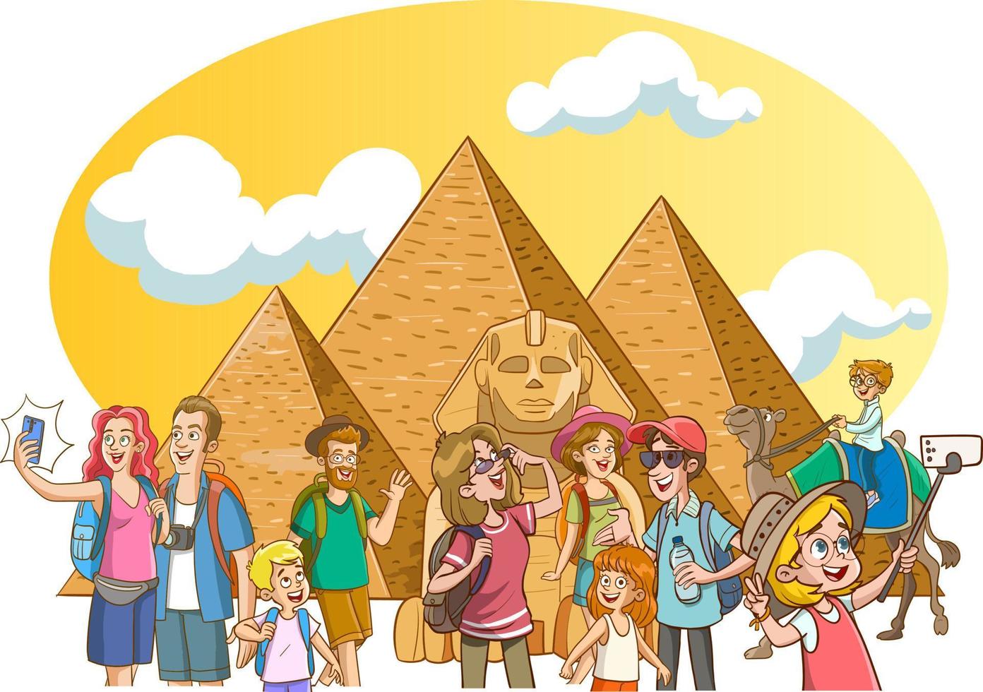 turisti nel davanti di il piramidi nel Egitto vettore