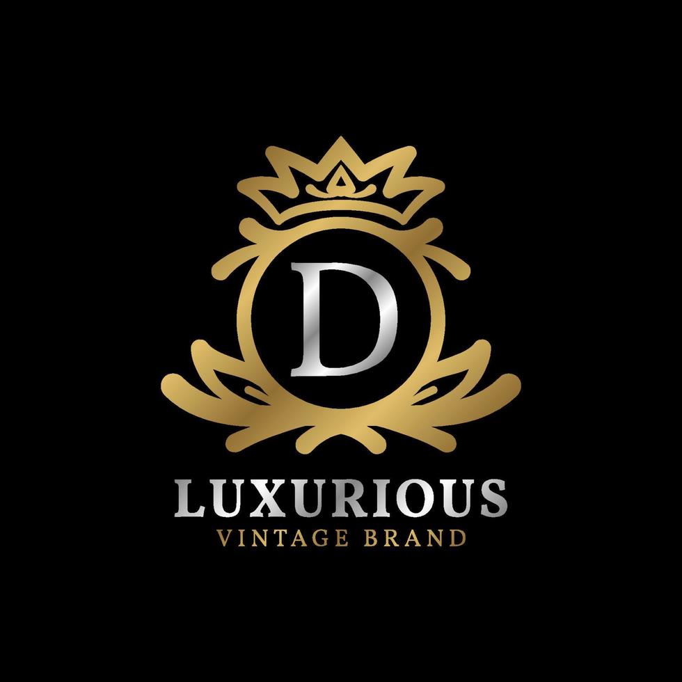 lettera d con corona lusso cresta per bellezza cura, salone, terme, moda vettore logo design