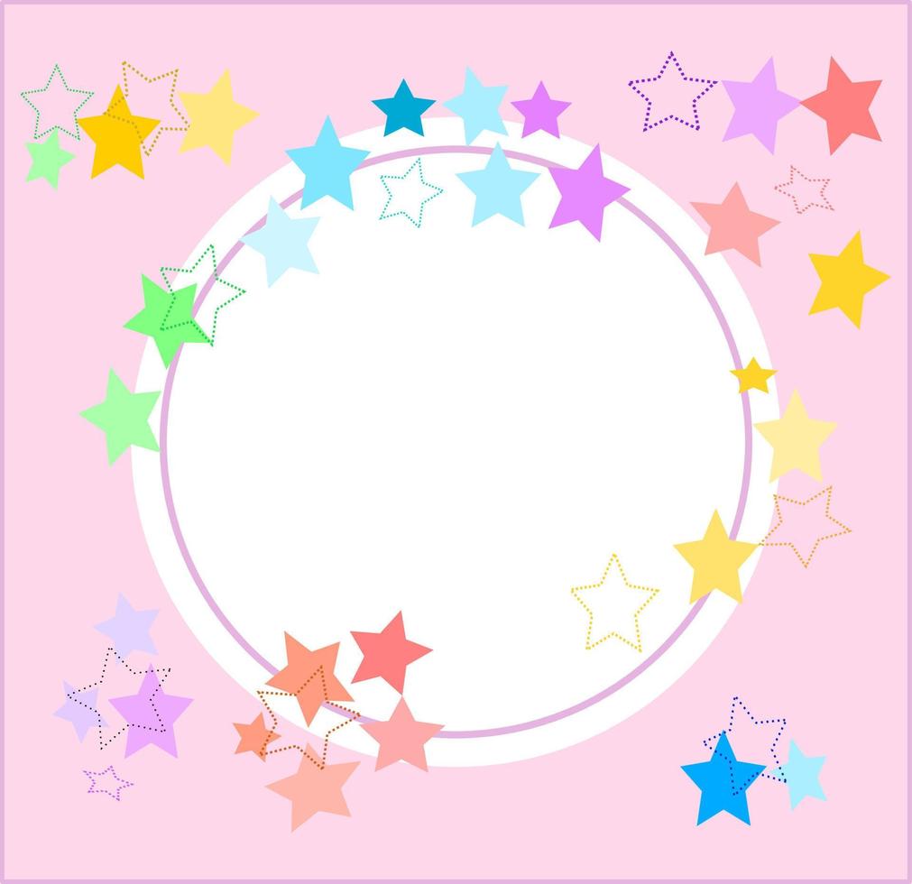 foto telaio e cartolina per bambino doccia. rosa sfondo con dolce multicolore di stelle. vettore