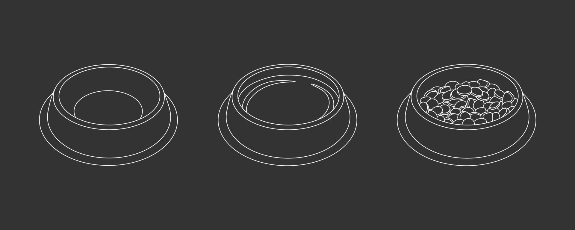 ciotola di cibo per alimentazione cane e gatto animale domestico nel scarabocchio stile, vettore illustrazione. animale ciotola icona, cibo e acqua piatto. impostato di isolato elementi su gesso tavola sfondo per Stampa e design