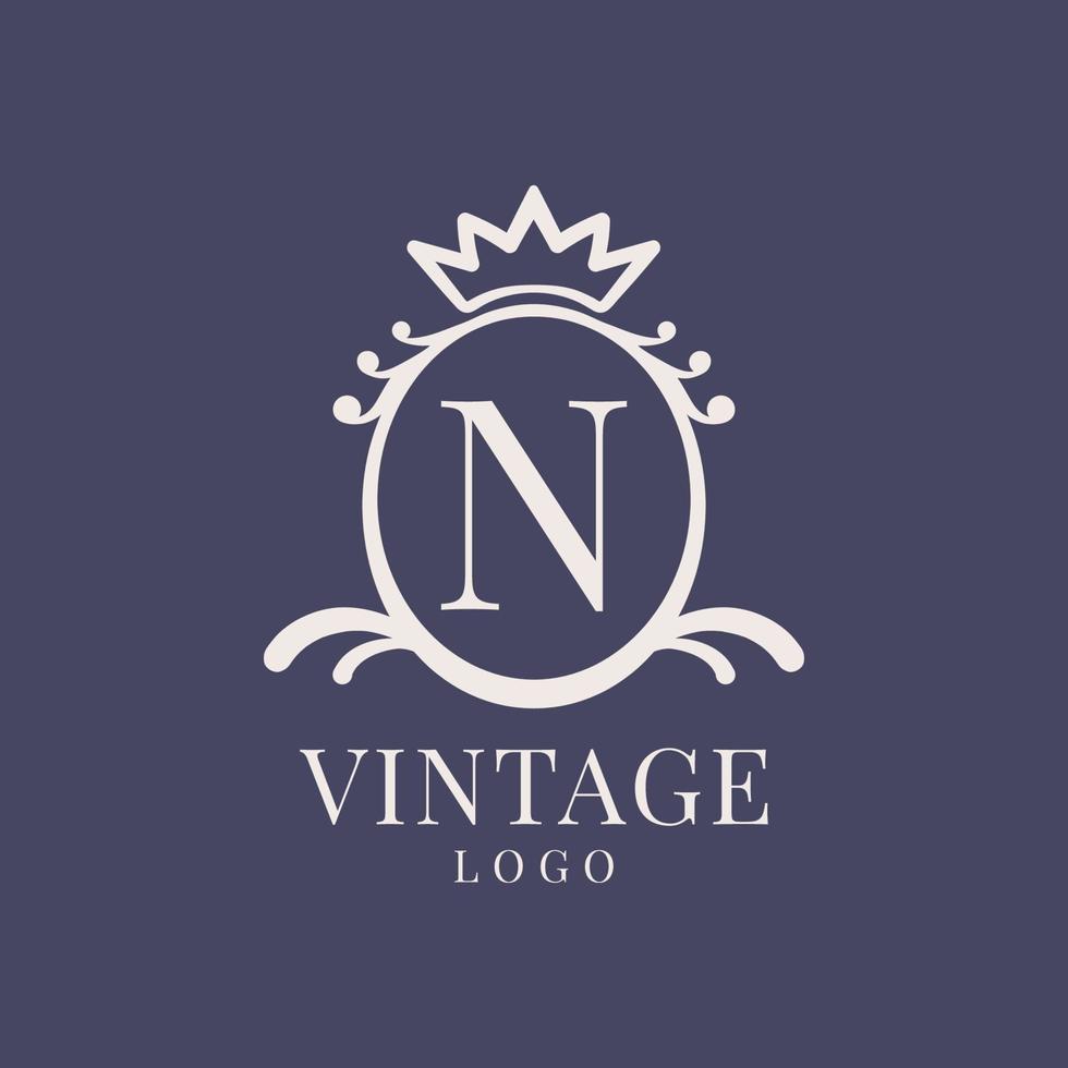 lettera n Vintage ▾ logo design per classico bellezza Prodotto, rustico marca, nozze, terme, salone, Hotel vettore