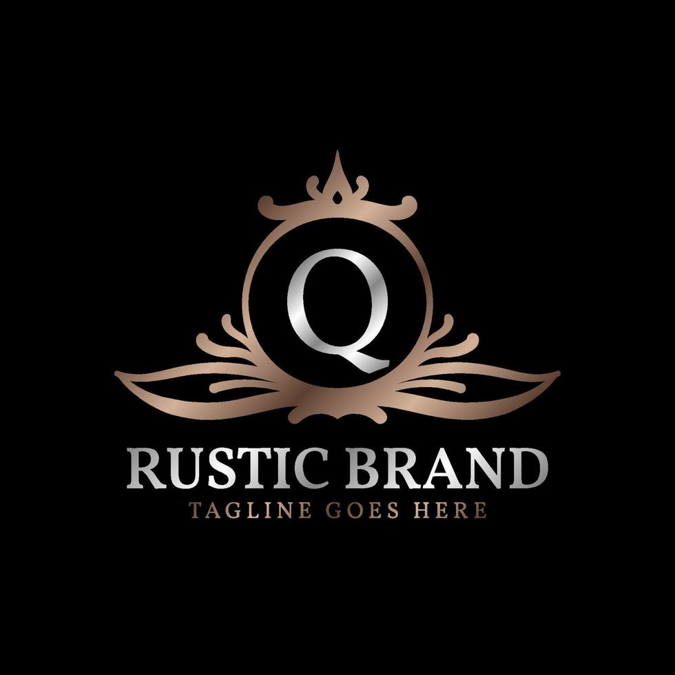 lettera q lussuoso rustico cresta logo distintivo per bellezza cura, nozze organizzatore, Hotel e Villetta vettore